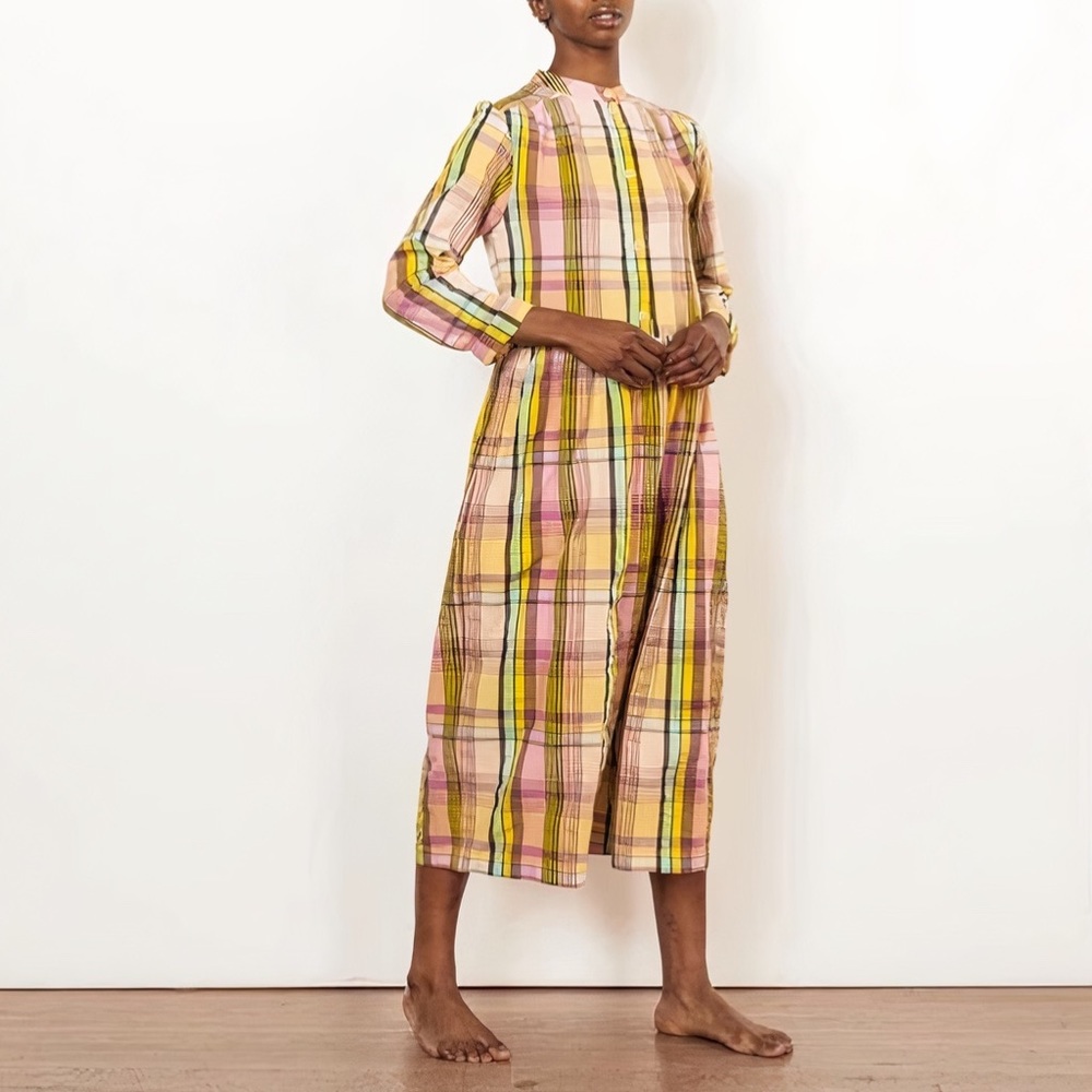Ace & Jig Yellow and Pink Plaid Midi Dress